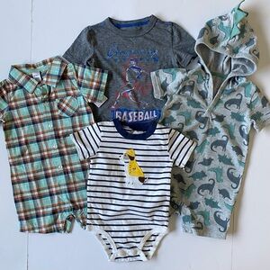 Lot Boys Clothes size 18 Months Romper Plaid Dog One Piece Dinosaur NWT Carter’s